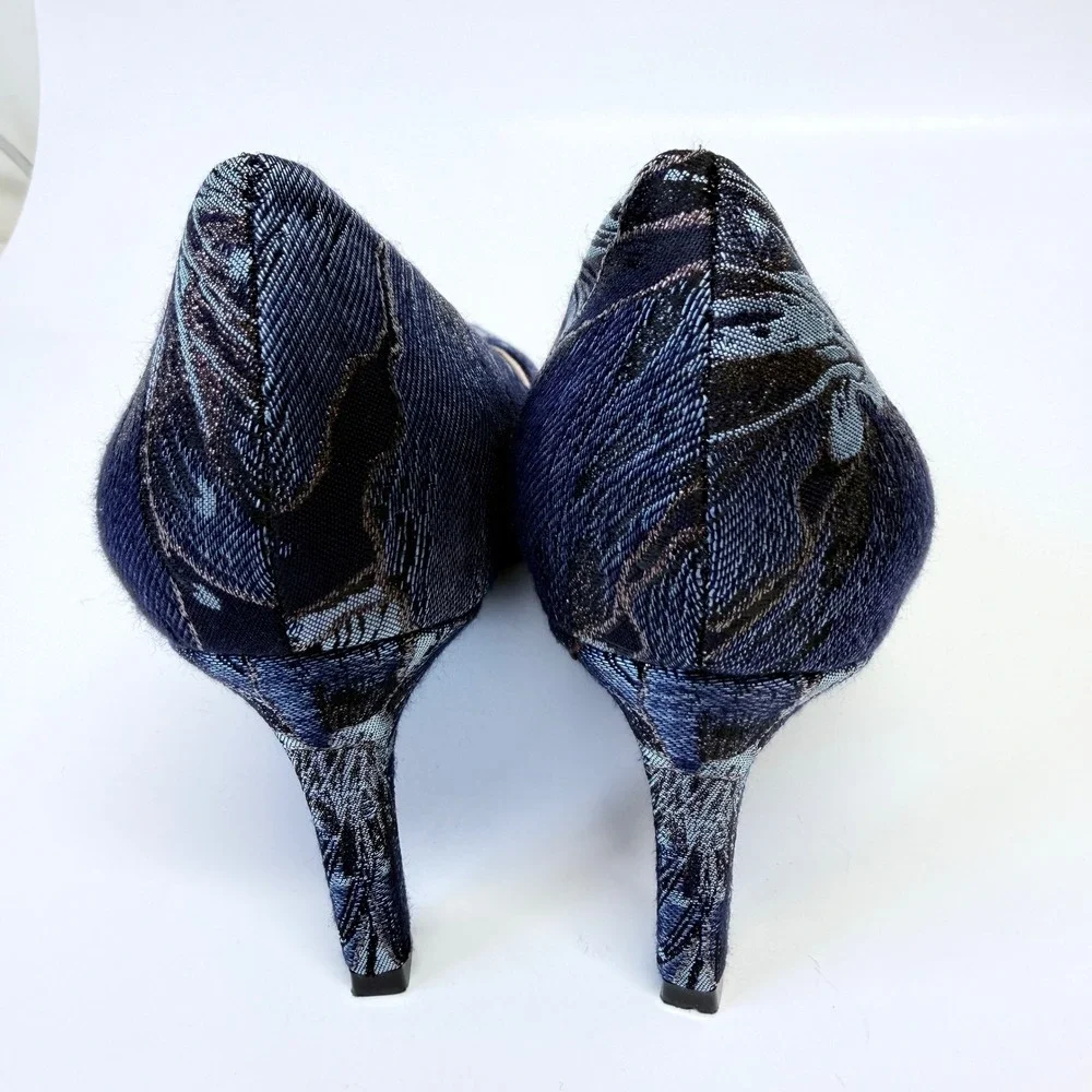 Nine West Eara Blue Black Floral Jacquard Pointed Toe Pumps Heels NW7EARA 6.5M - Picture 7 of 9